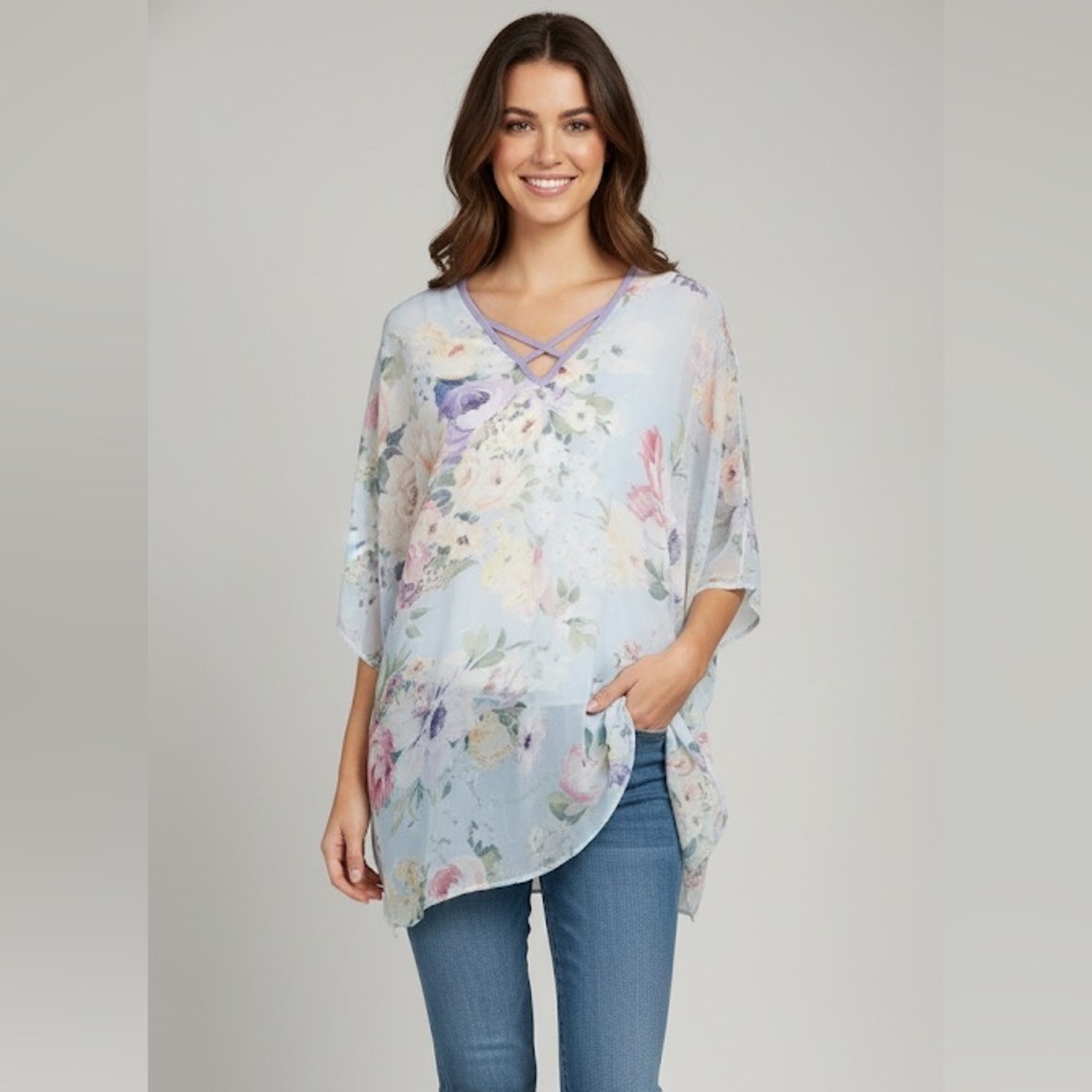 Oddy Women’s floral sheer chiffon kimono top size s/m